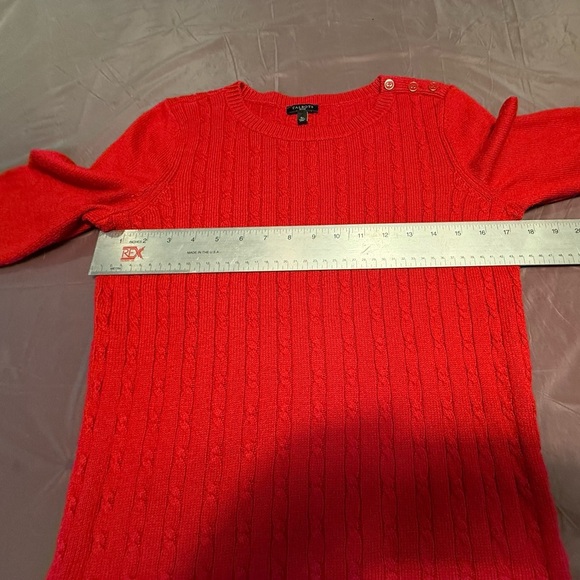 Talbots Red Pop Soft Cable Knit Crewneck Sweater w/ Gold Button Shoulder Size SP - Picture 8 of 11